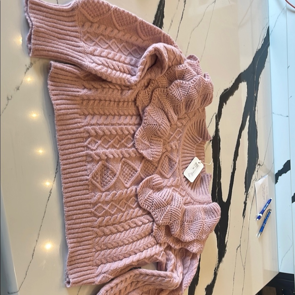 Zara Cozy Pink Cable Knit Crew Neck Sweater